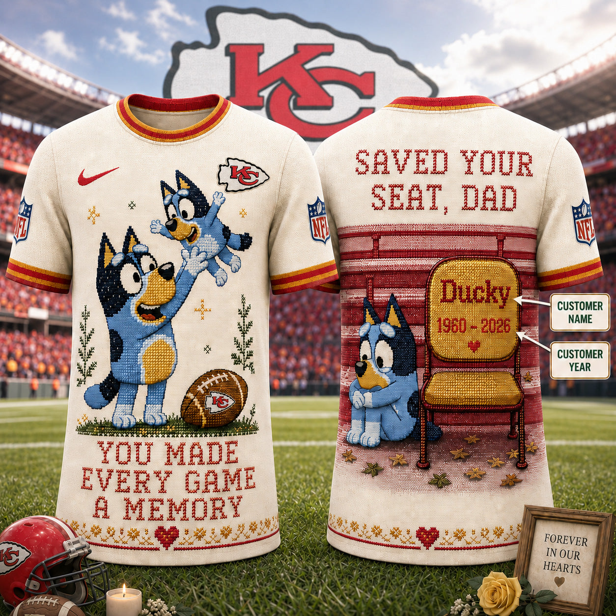 PREMIUM NFL X KCC Custom Premium NFL 3D Faux-Stitch Dad Memorial Shirt NDT NTN 220526