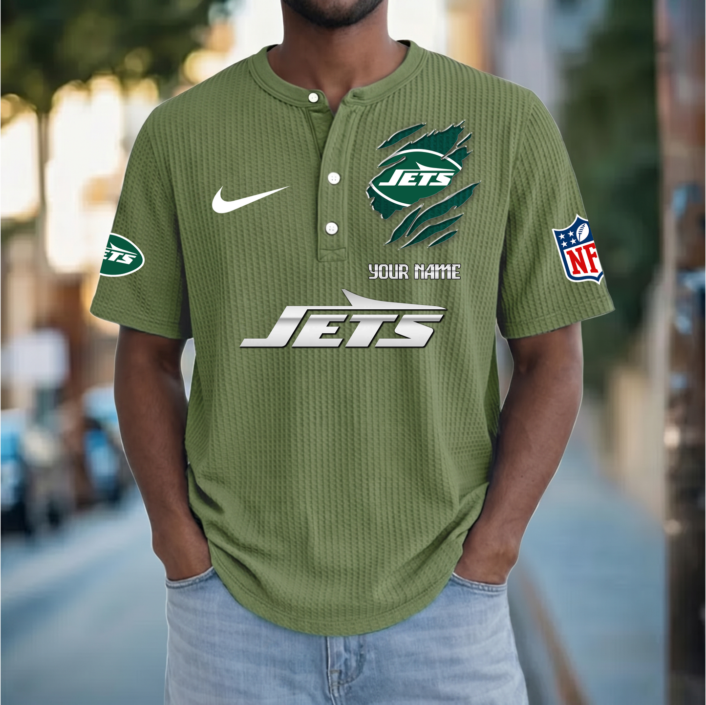PREMIUM NFL  X  NYJ Crew neck button Henry Shirt Limited Editions NDT VHM 230426