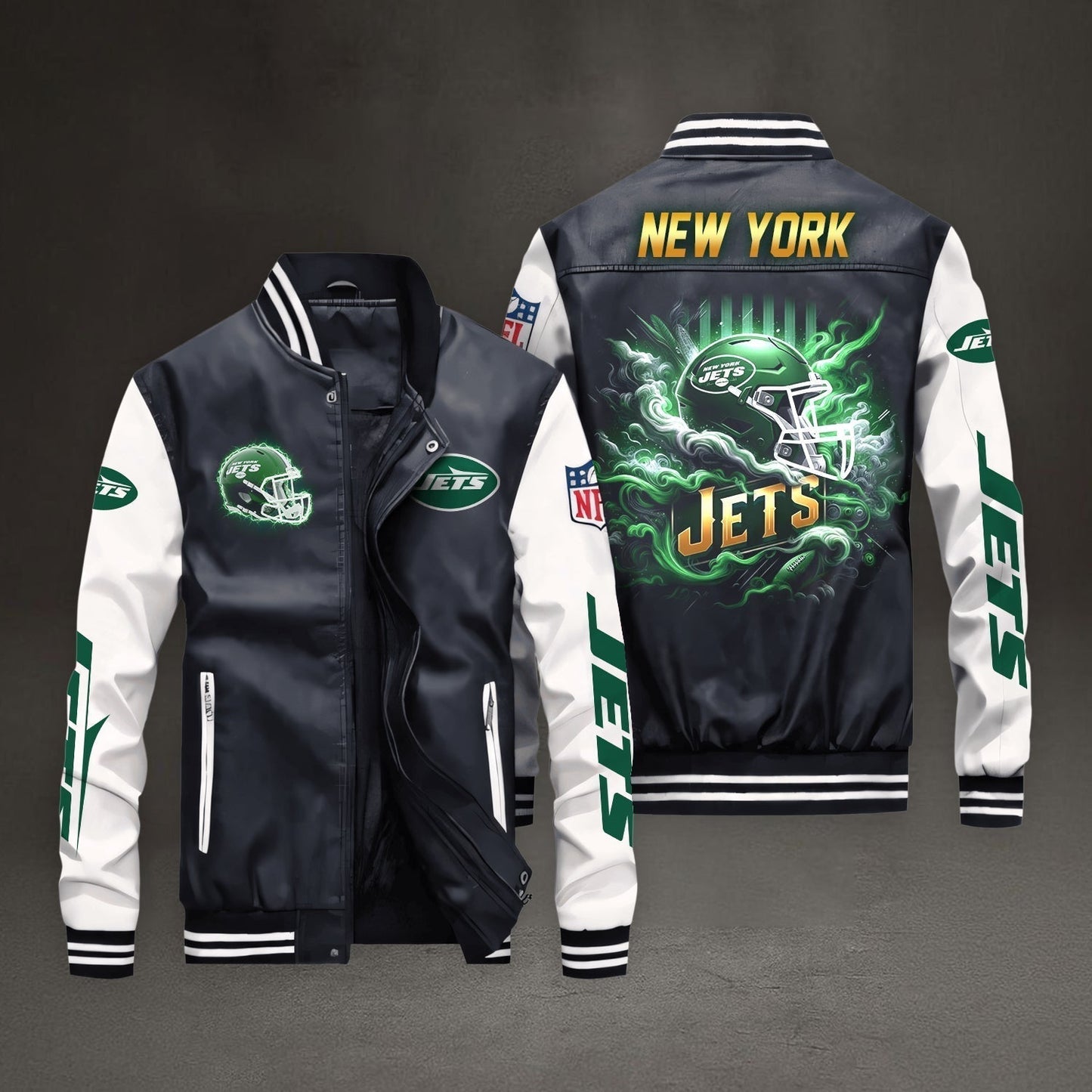PREMIUM NFL X NYJ LEATHER BOMBER JACKET NDT NHM