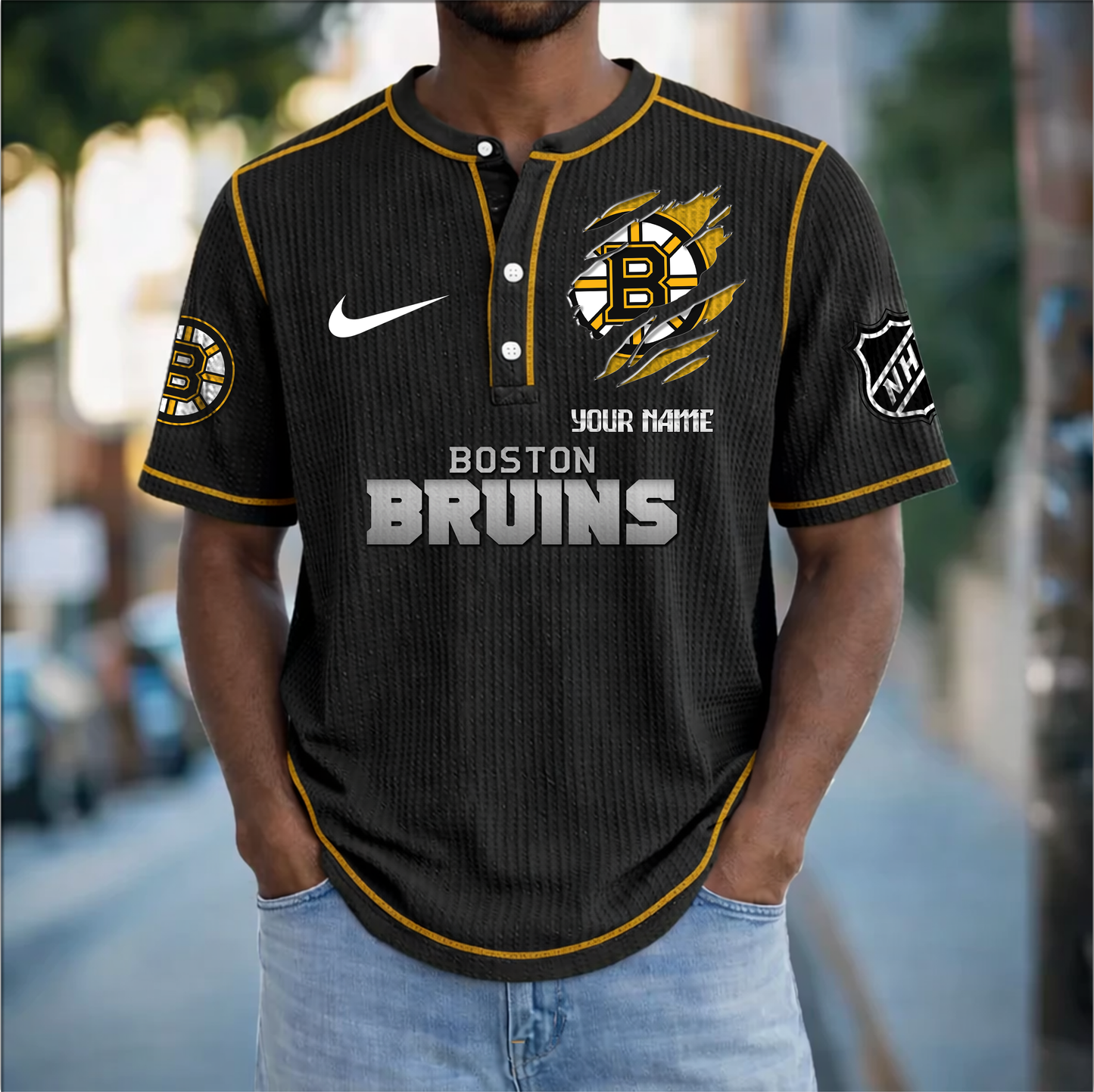 PREMIUM NHL X BB Crew neck button Henry Shirt Limited Editions NDT VHM 20426