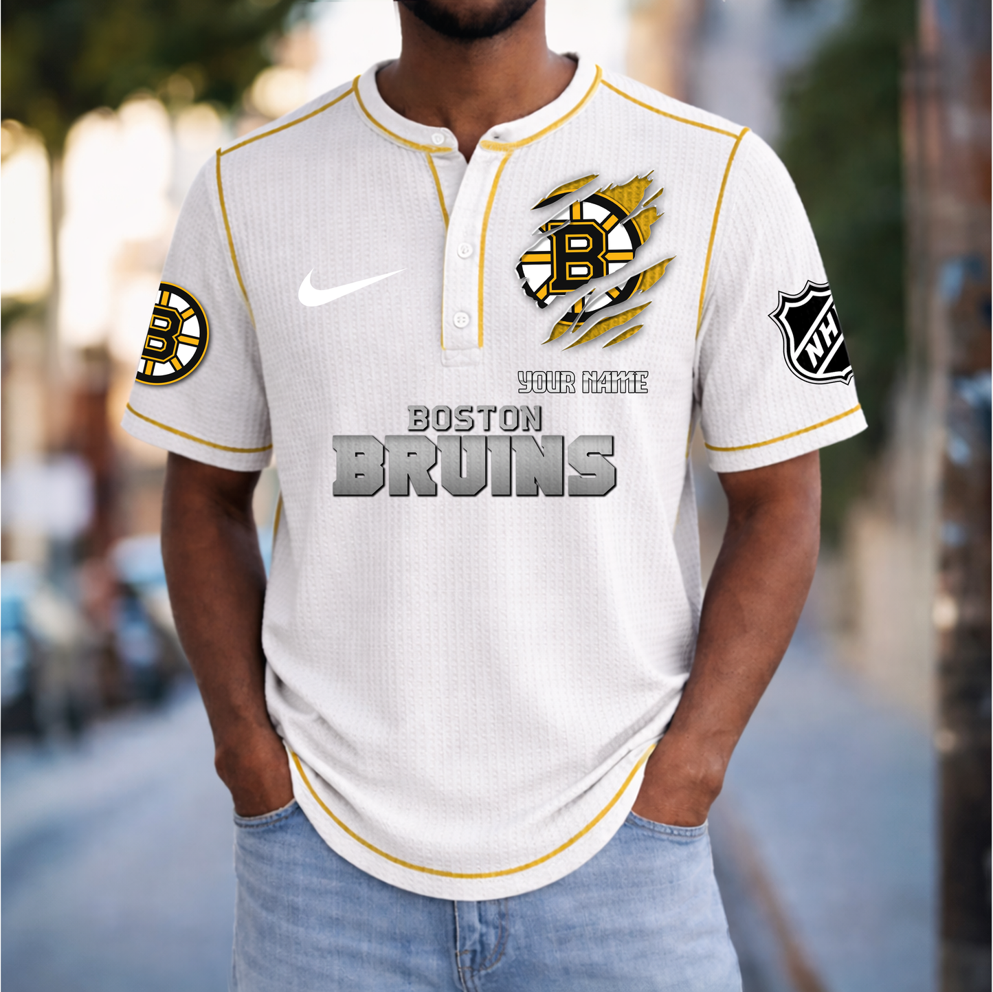PREMIUM NHL X BB Crew neck button Henry Shirt Limited Editions NDT VHM 20426