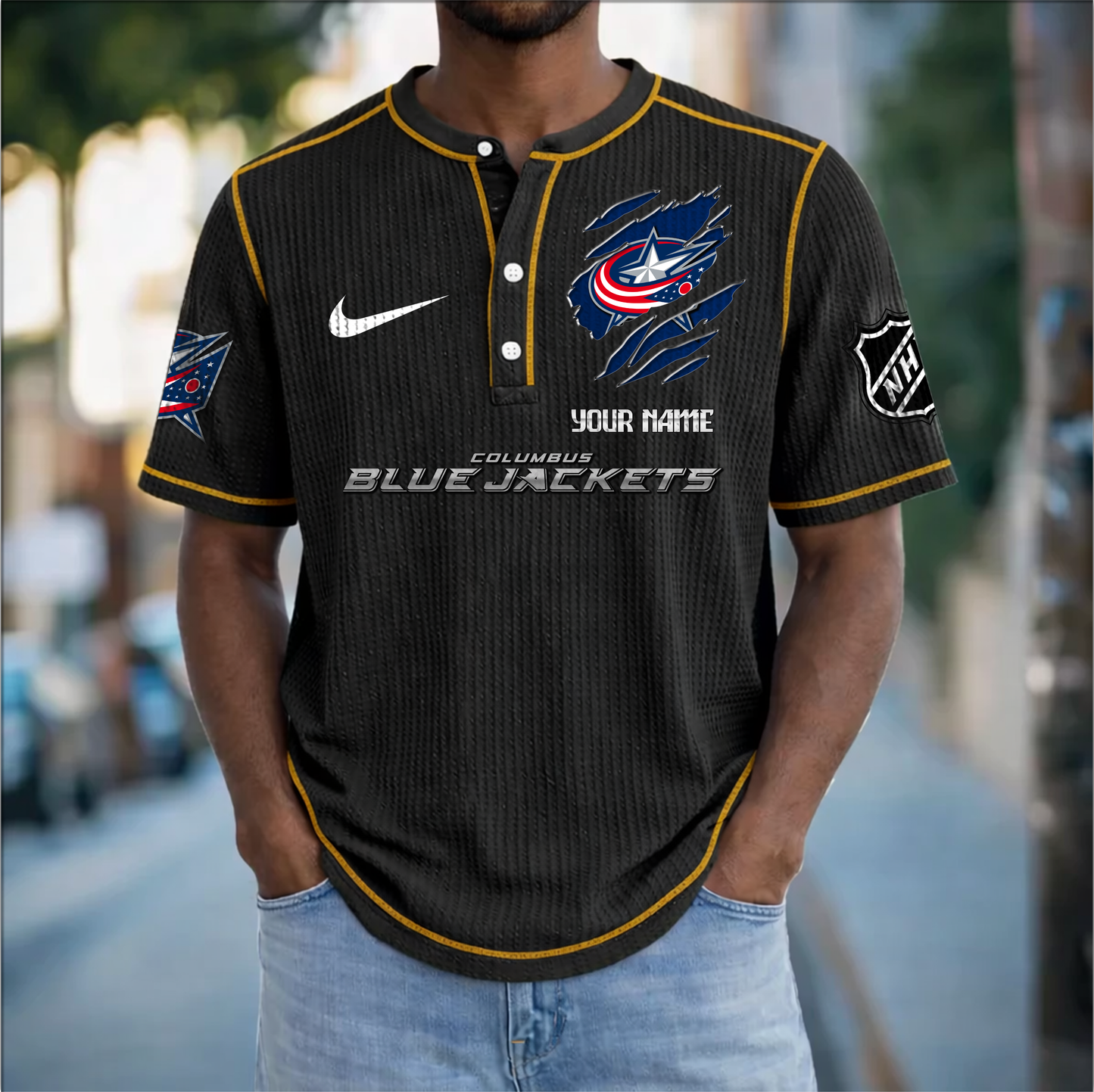 PREMIUM NHL X CBJ Crew neck button Henry Shirt Limited Editions NDT VHM 20426
