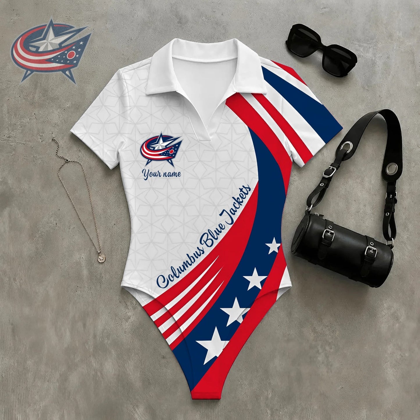 PREMIUM NHL X CBJ Women�???s Slim-Fit V-Neck Polo Bodysuit NDT NHM 270526