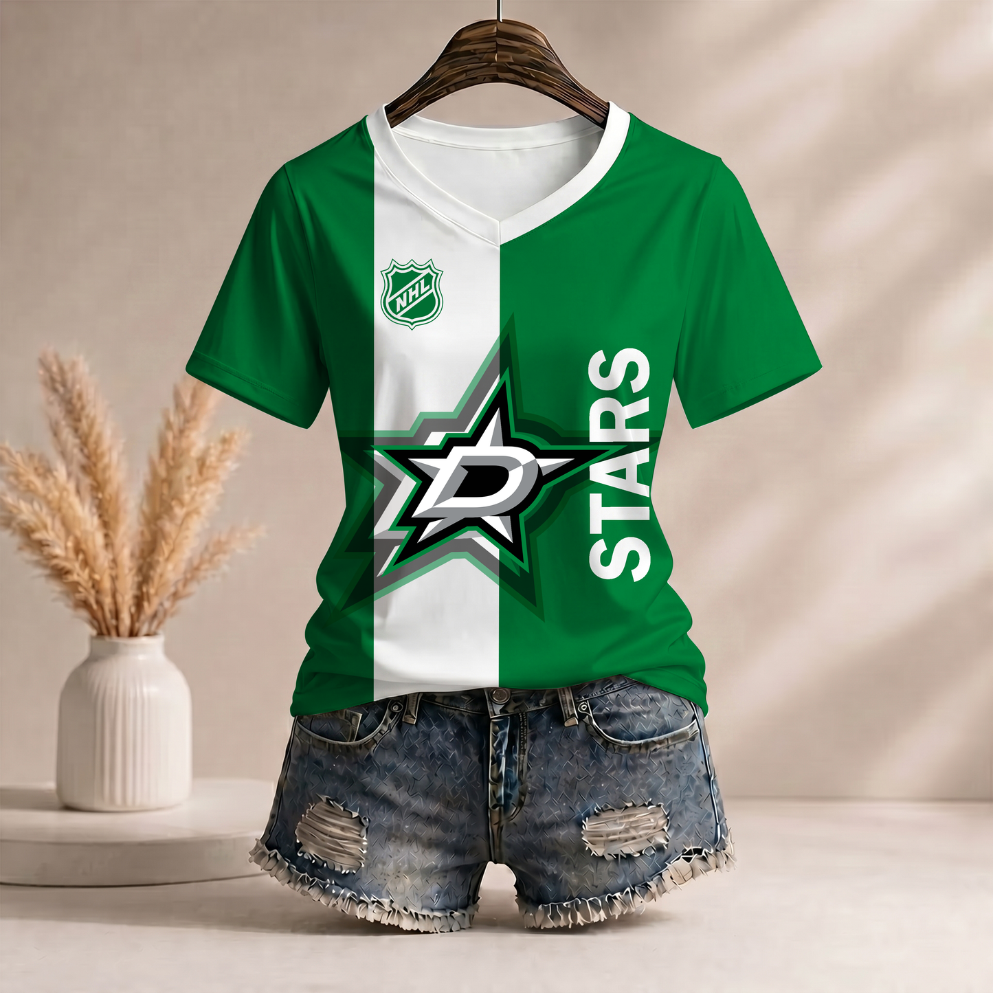 PREMIUM NHL X DS Women�???s Casual Loose Stripe V-Neck T-Shirt NDT VHM 290526