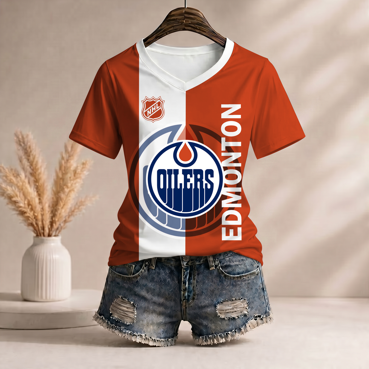 PREMIUM NHL X EO Women�???s Casual Loose Stripe V-Neck T-Shirt NDT VHM 290526