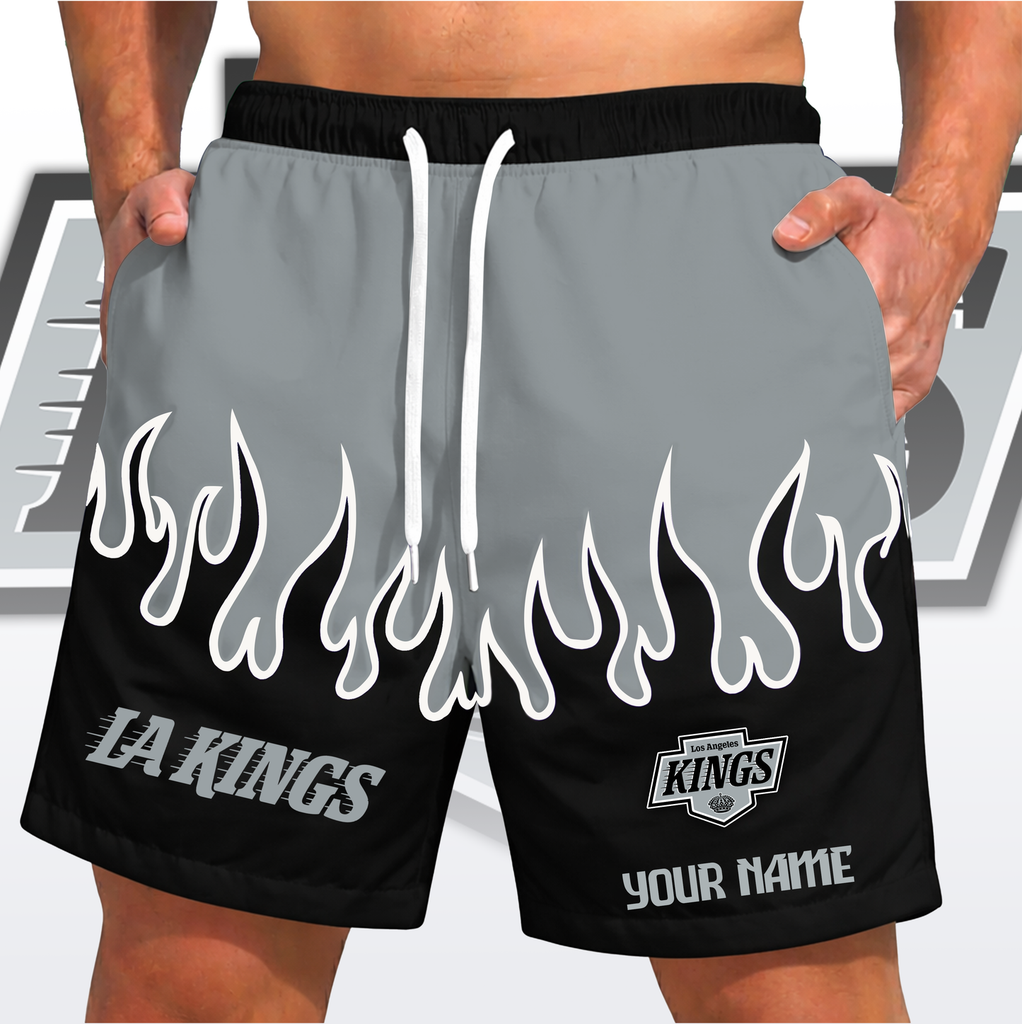PREMIUM NHL X LAK Fire  Flame Short Pants Custom Name Limited Edition NDT VHM 200426