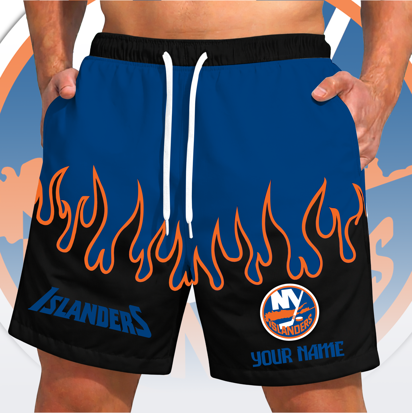 PREMIUM NHL X NYI  Fire  Flame Short Pants Custom Name Limited Edition NDT VHM 200426