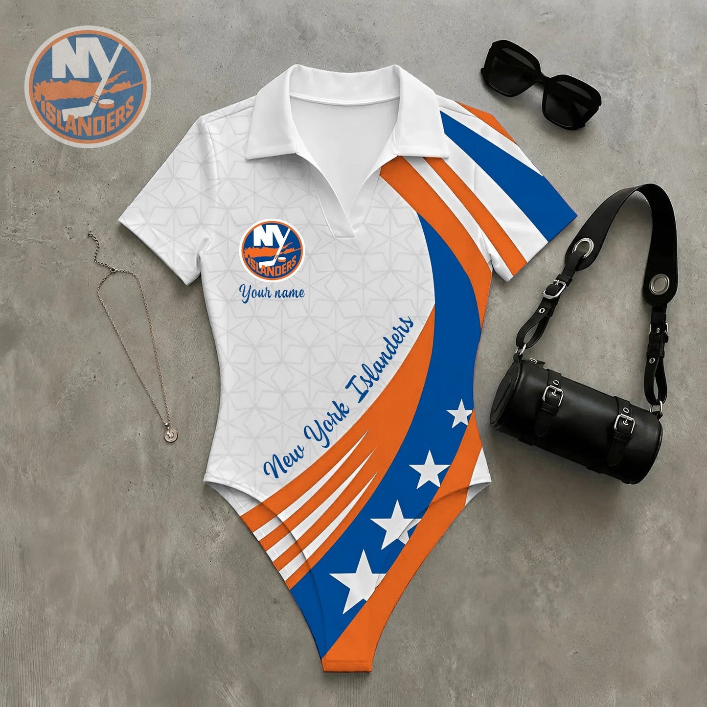PREMIUM NHL X NYI Women�???s Slim-Fit V-Neck Polo Bodysuit NDT NHM 270526