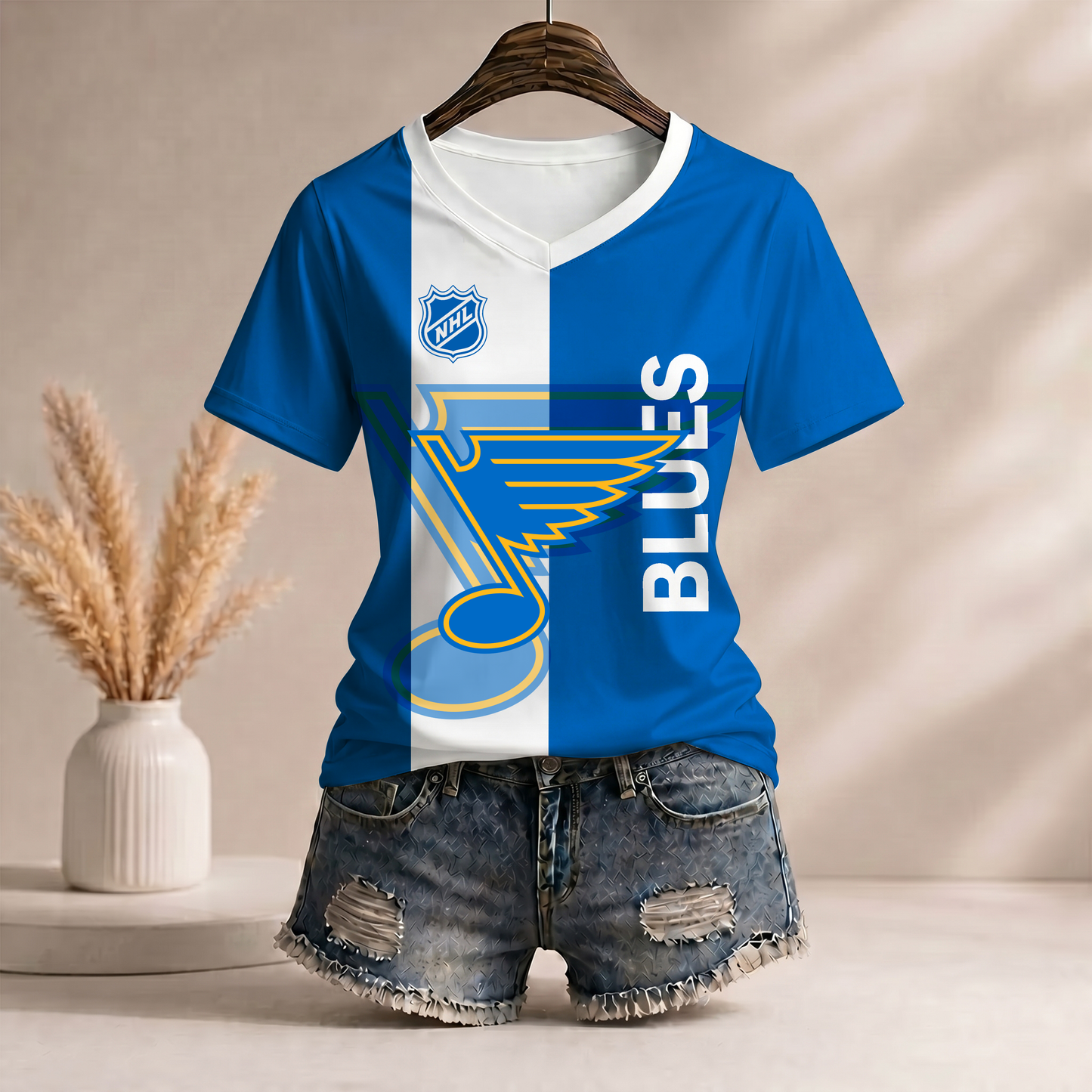 PREMIUM NHL X SLB Women�???s Casual Loose Stripe V-Neck T-Shirt NDT VHM 290526