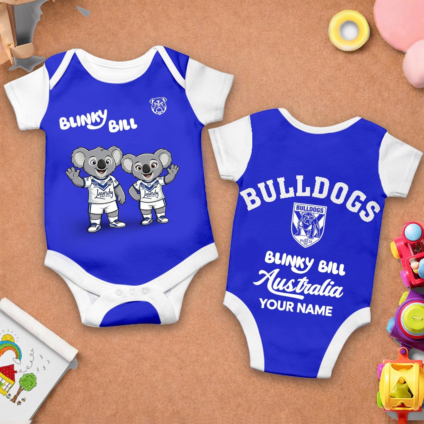 PREMIUM NRL X CB BLINKY BILL Baby Romper Custom Name For Kids NDT LVH 130426 1