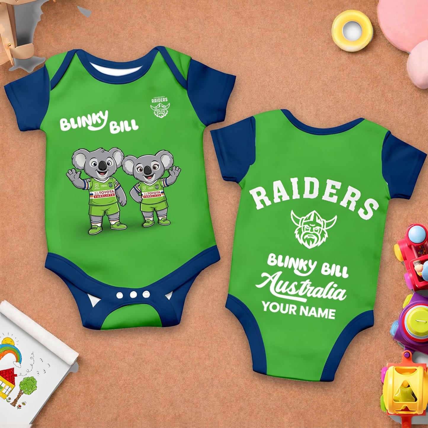 PREMIUM NRL X CR BLINKY BILL Baby Romper Custom Name For Kids NDT LVH 130426 1
