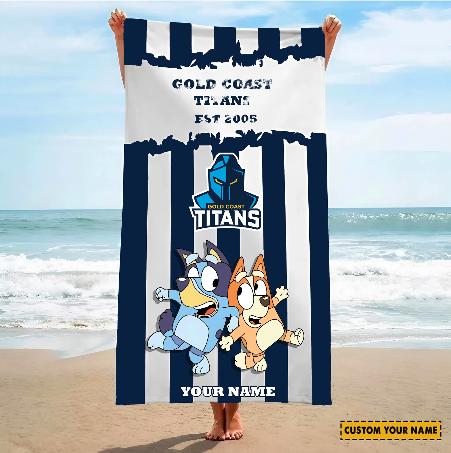 PREMIUM NRL X GCT BLUEY&BINGO  Beach Towel Personalized NDT VHM 280326