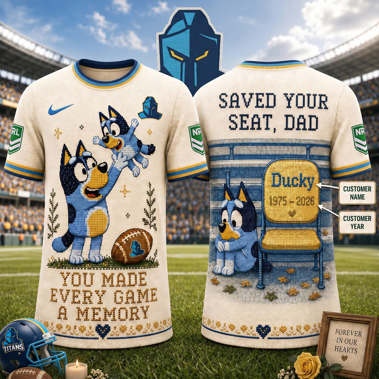 PREMIUM NRL X GCT Custom 3D BLUEY Faux-Stitch Dad Memorial Shirt NDT NTN 220526