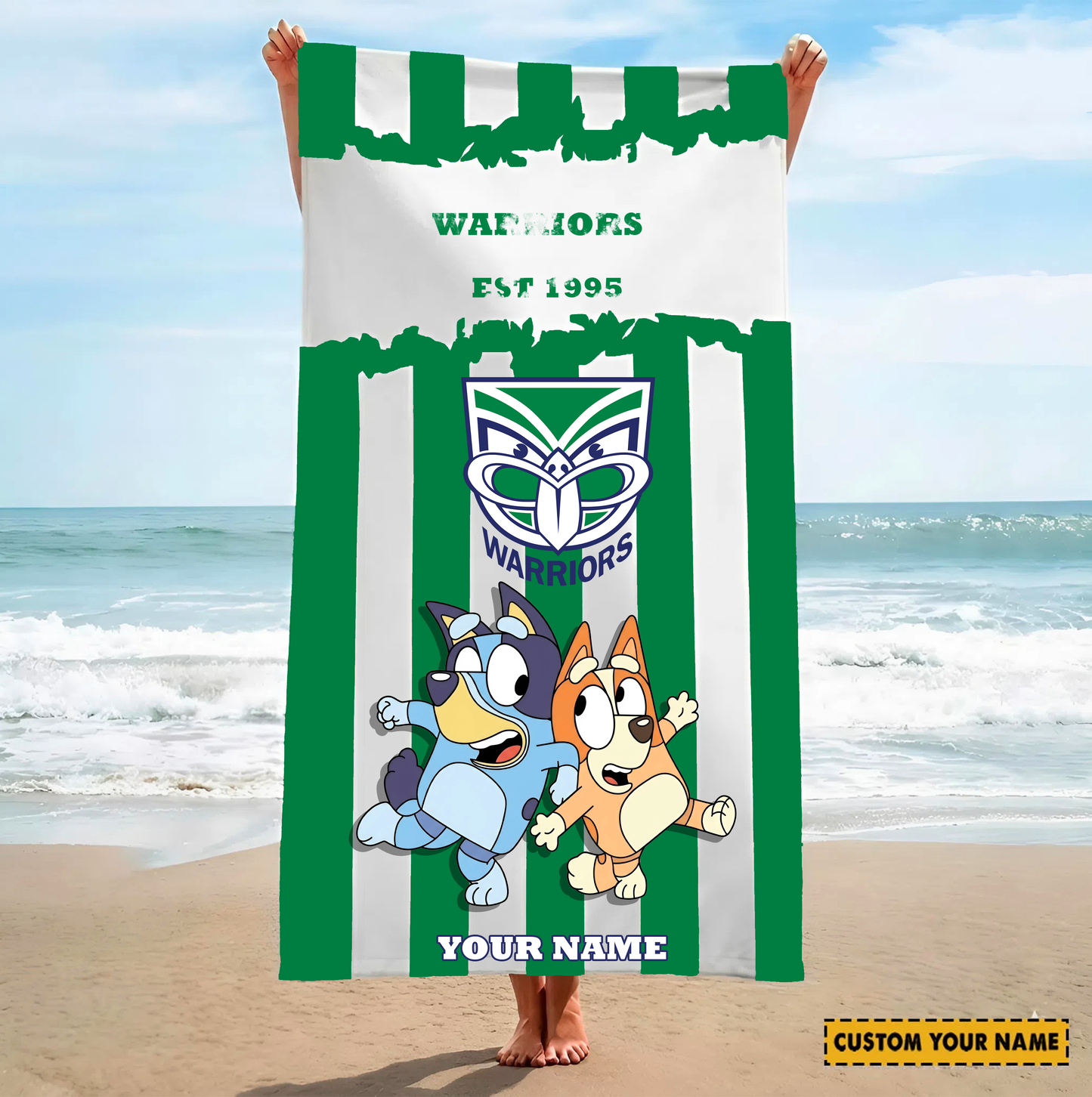PREMIUM NRL X WAR BLUEY&BINGO  Beach Towel Personalized NDT VHM 280326