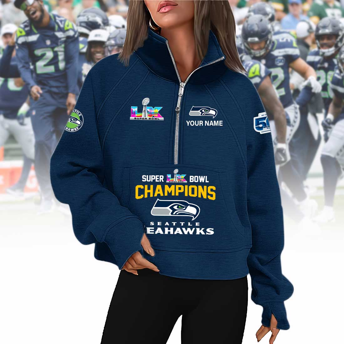 PREMIUM NFL X SEA 2026 SUPER BOWL Woman Half Zip Hoodie NDT VHM 090226