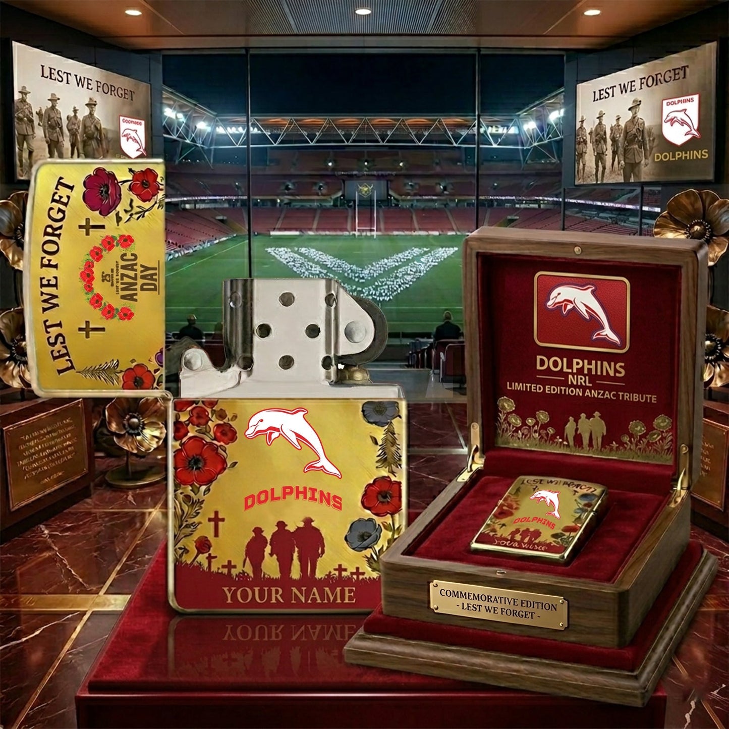 PREMIUM NRL X DOL ANNIVERSARY 111TH ANZAC Personalized Lighter NDT NHM 300326