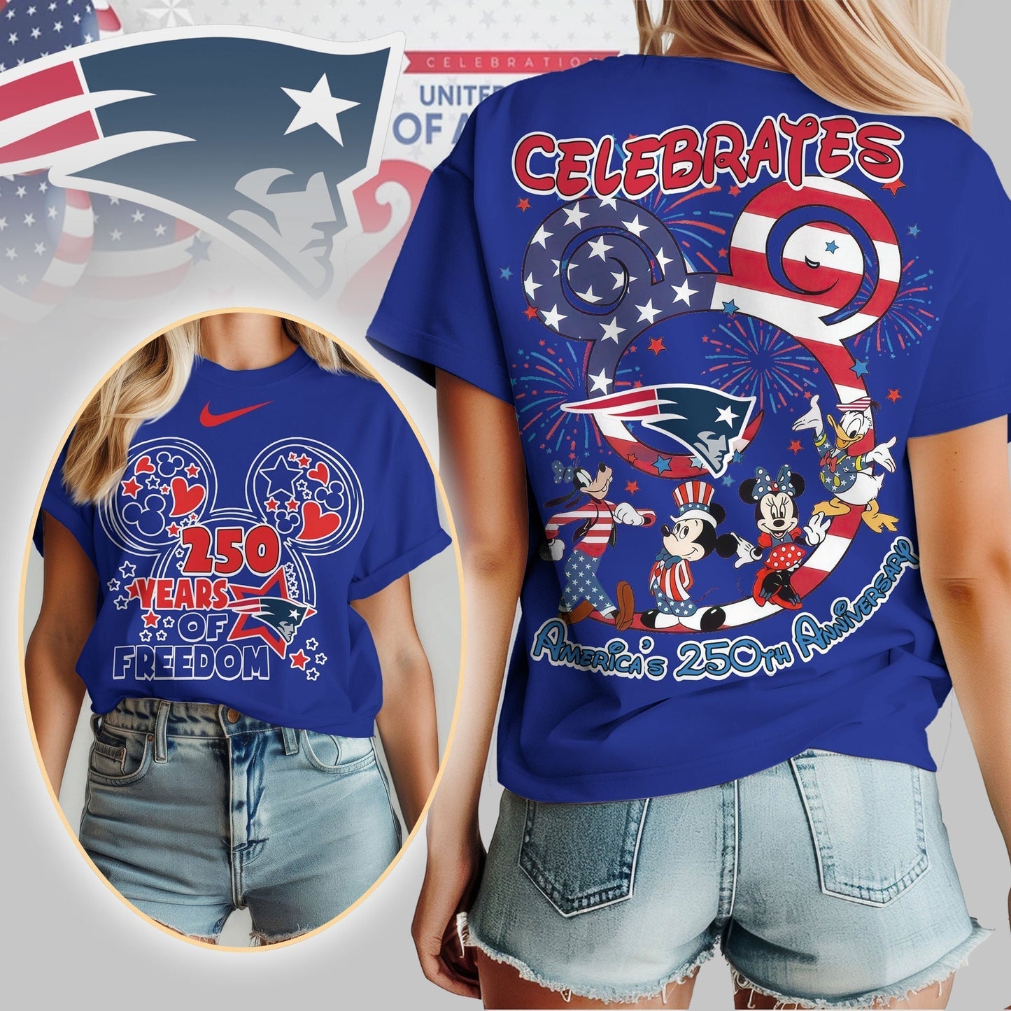 Premium NFL X NEP Mouse  Celebrates America 250th Anniversary Women Shirt NDT LVH