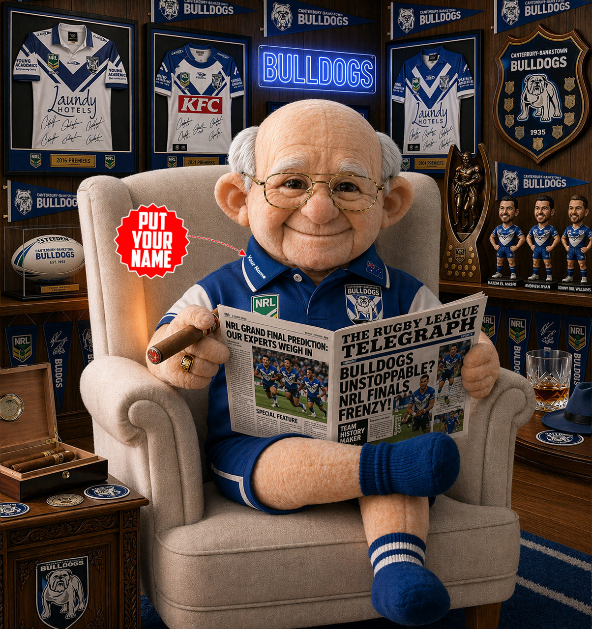 Premium NRL X CB Heritage Custome name  Grandpa Collectible Plush NDT LVH 210426