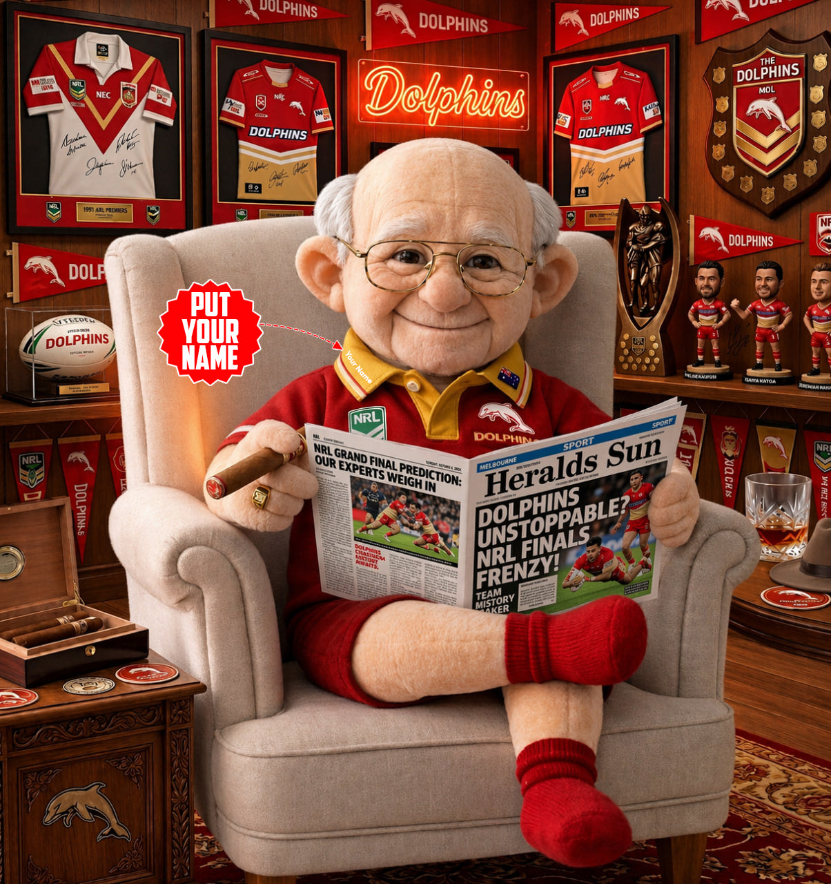 Premium NRL X DOL Heritage Custome name  Grandpa Collectible Plush NDT LVH 210426