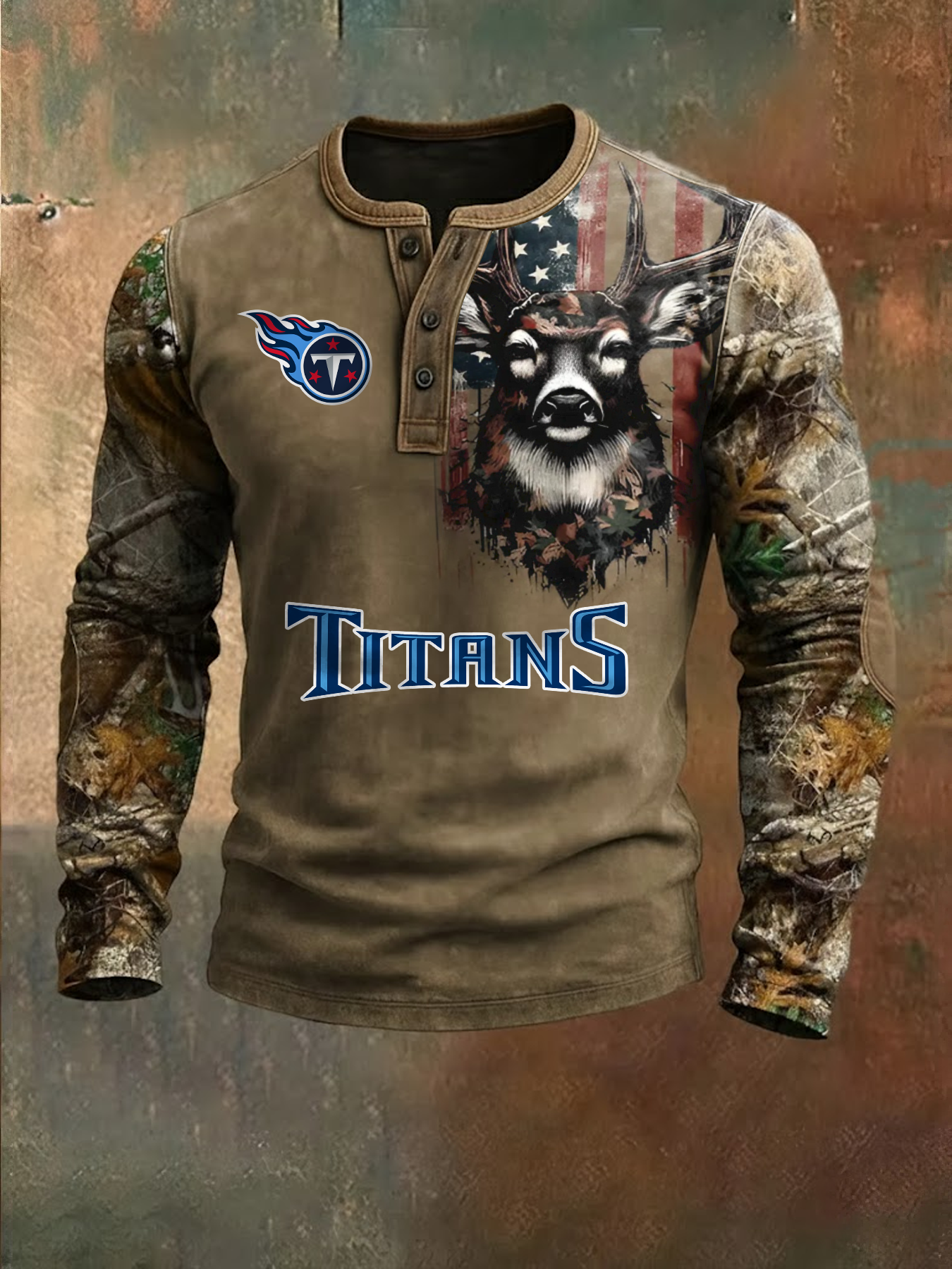 Premium NFL X TEN Retro Western Deer Henley Long Sleeve Shirt NDT NHM 311225