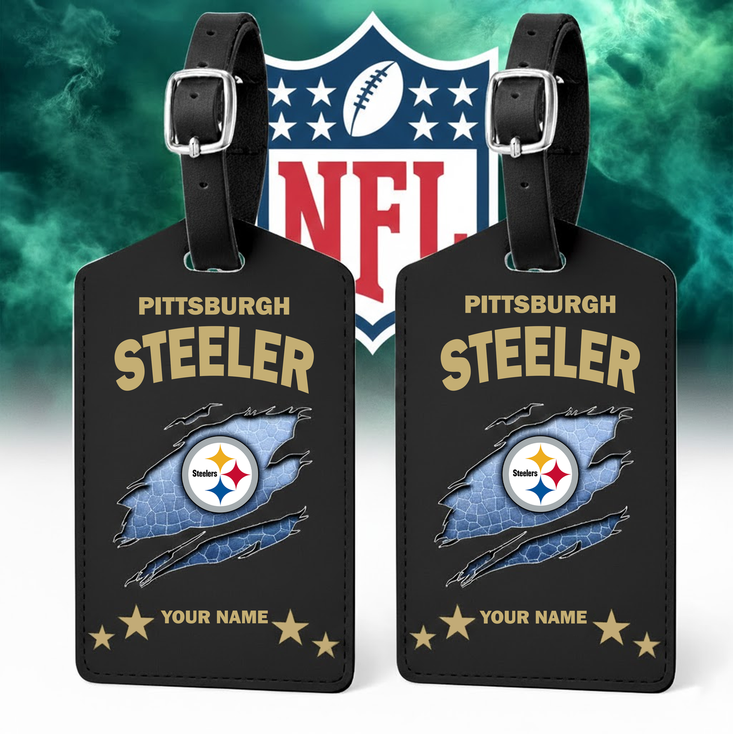 Premium NFL x PIT Personalized Leather Luggage Tag NDT VHM 170126