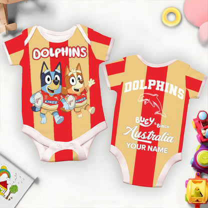Premium NRL X DOL Bluey & Bingo  Baby Romper Custom Name For Kids V4 NDT LVH 230326