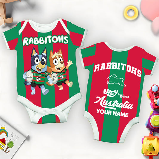 Premium NRL X SSR Bluey & Bingo  Baby Romper Custom Name For Kids V4 NDT LVH 230326