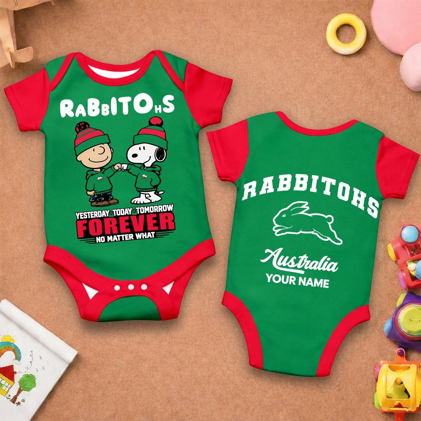 Premium NRL  x SSR New Baby Romper Peanuts Custom Name For Kids NDT LVH 110326