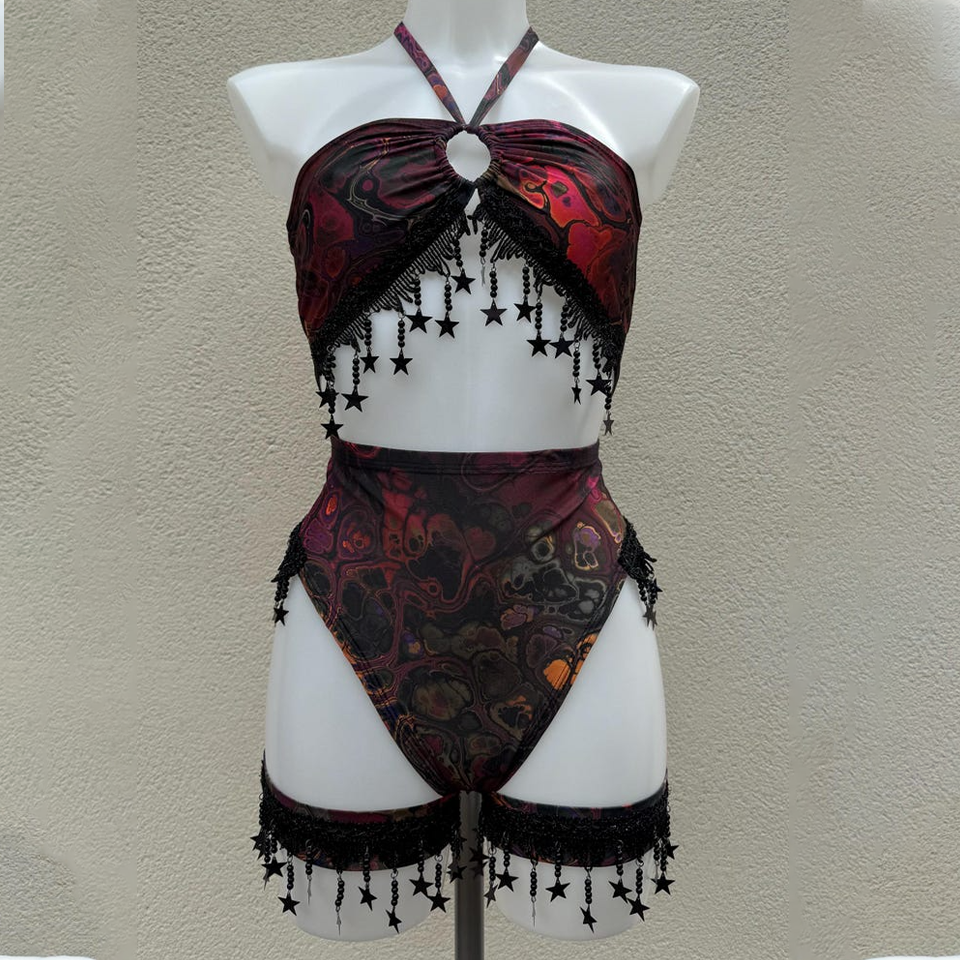 Rave Sequin Bikini Set With Leg Cuff Garter Accessories