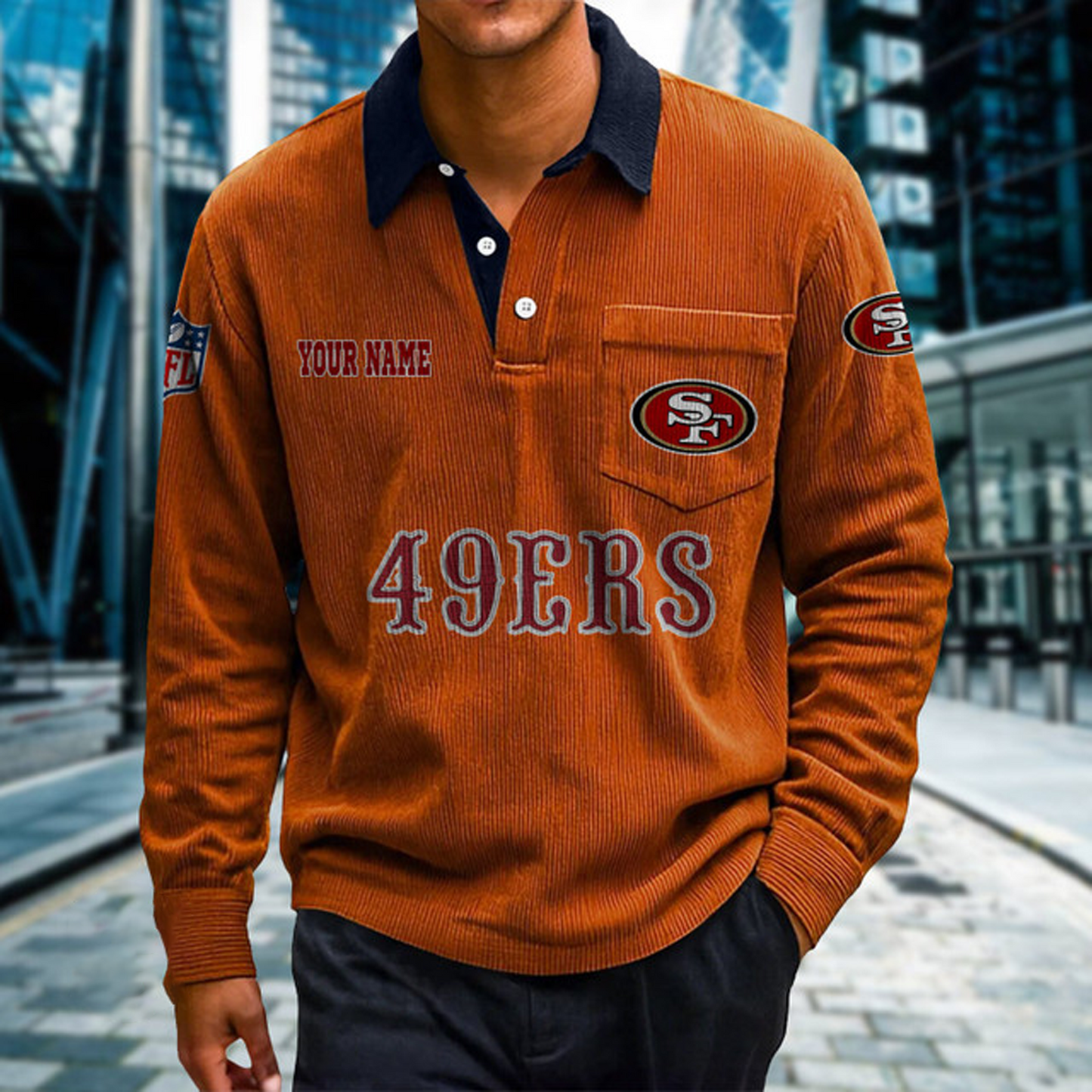 SF X Premium NFL Corduroy color-blocked long-sleeved shirt NDT NHT