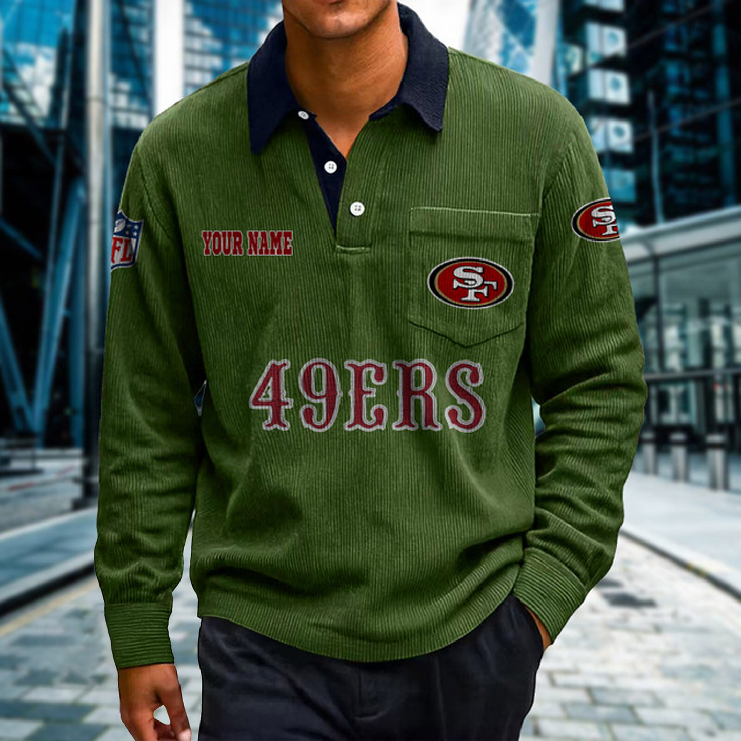 SF X Premium NFL Corduroy color-blocked long-sleeved shirt NDT NHT