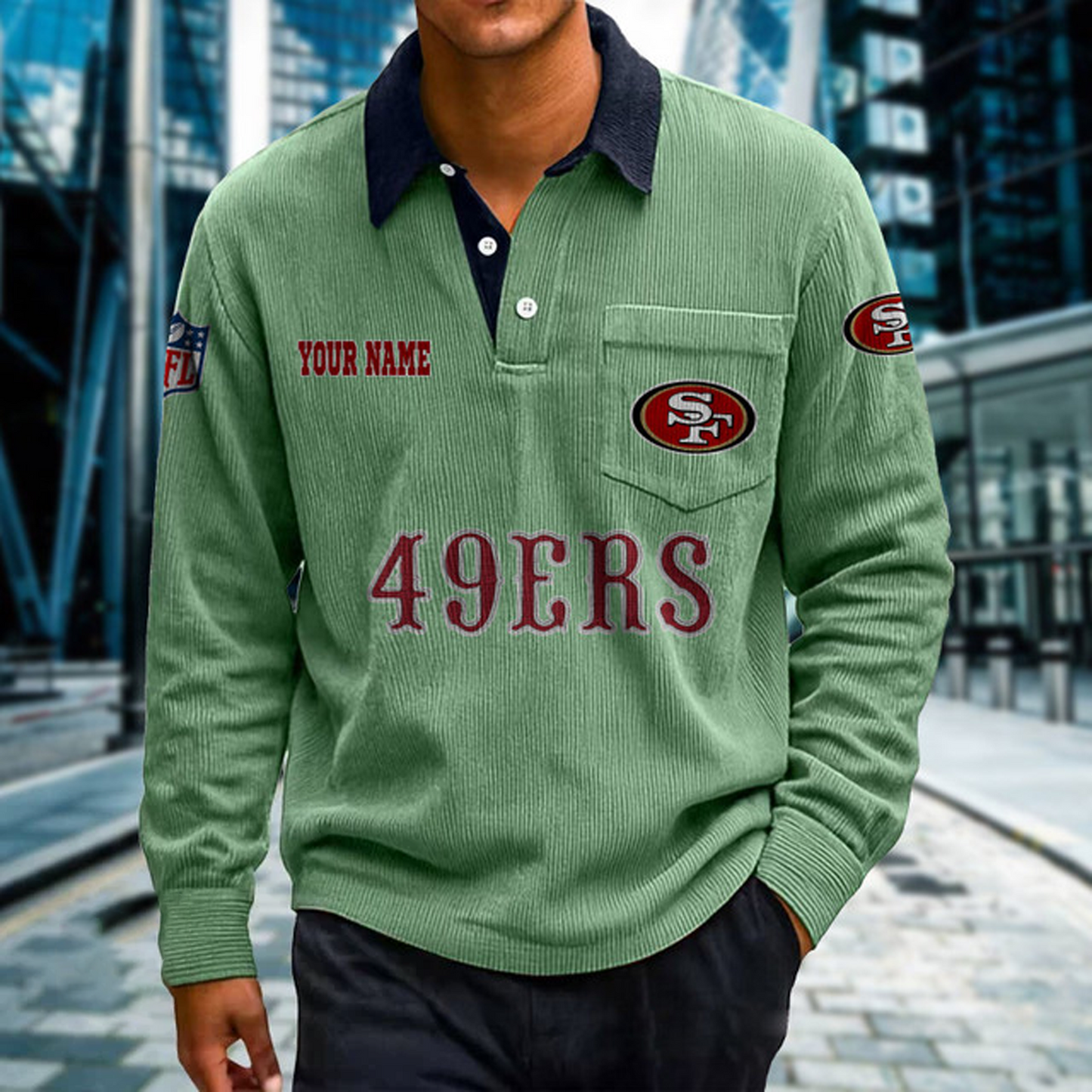 SF X Premium NFL Corduroy color-blocked long-sleeved shirt NDT NHT