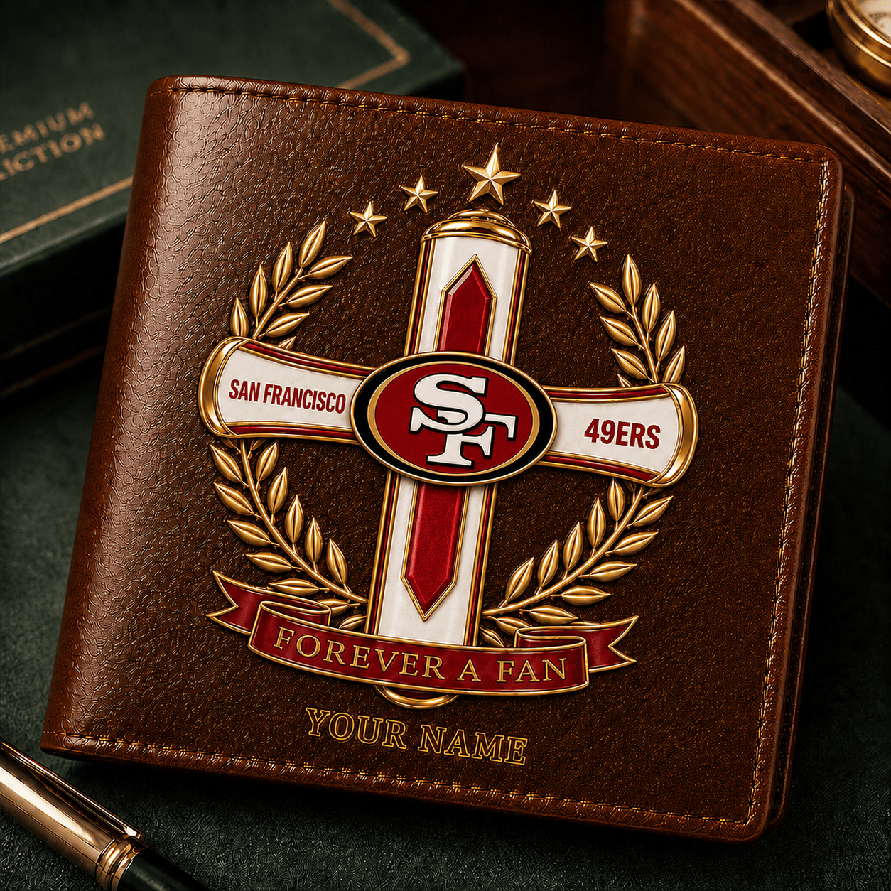 SF49 x NFL Cross Men Leather Wallet Custom Any Name Gifts 220626